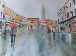 Wet surfaces in watercolour