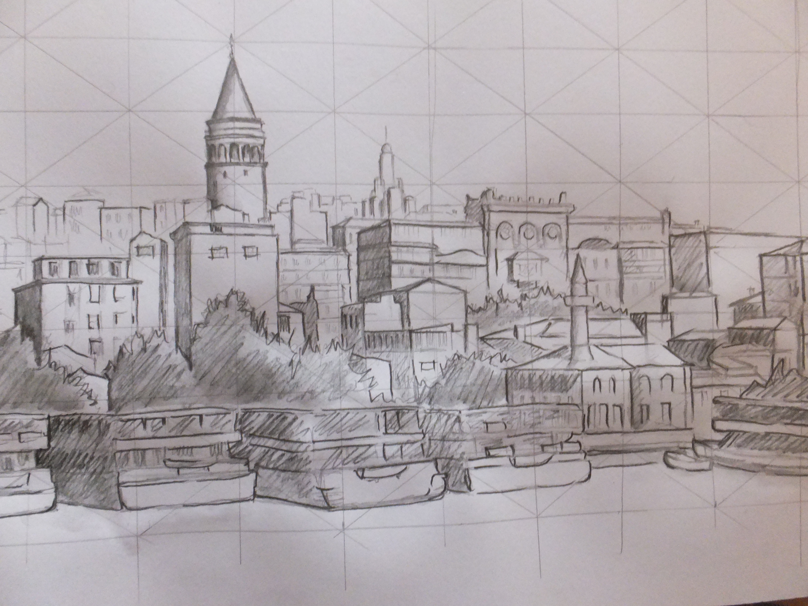 Galata Tower finished tonal sketch