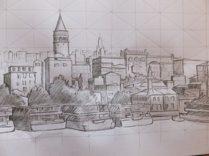 Galata Tower finished tonal sketch